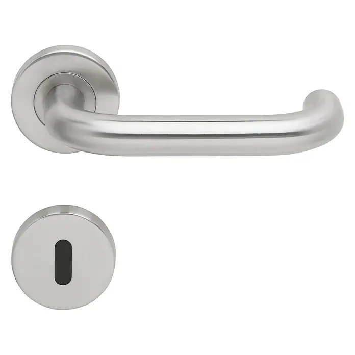 Diamond Doors Modern Drückergarnitur Vermont - Edelstahl, U-Form, Stärke Tür: 40 mm - 45 mm, Buntbart - Türgriff-Garnitur aus Edelstahl mit abgerundeter Rosette und Schlüsselrosette für moderne Innentüren.