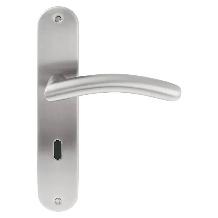 Diamond Doors Modern Zimmertürgarnitur Virginia - Edelstahl, Stärke Tür: 38 mm - 45 mm, Buntbart - Türdrücker aus Edelstahl mit länglicher Rosette und abgerundeten Kanten für moderne Inneneinrichtung.