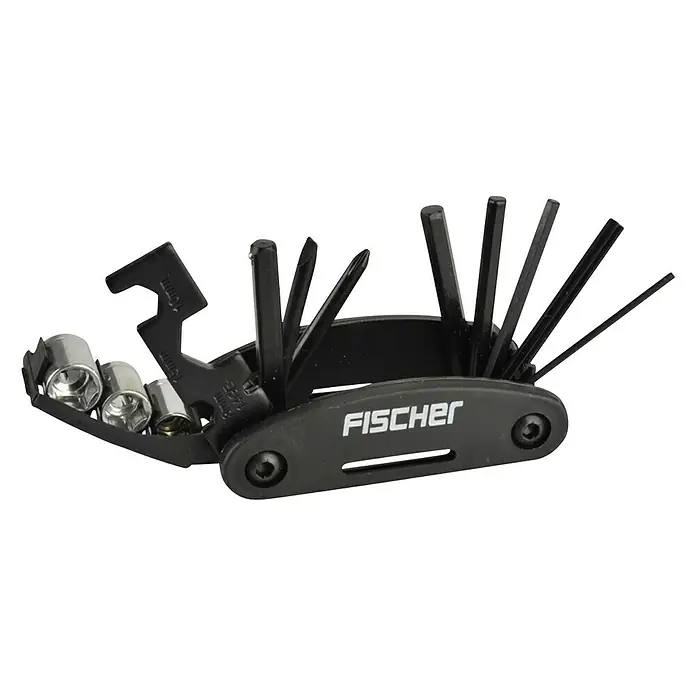 Fischer Multifunktionswerkzeug Profi - 15 -tlg. - Das Fischer Multiwerkzeug für Fahrräder, kompakt und vielseitig für unterwegs, ideal für Reparaturen und Anpassungen am Rad.