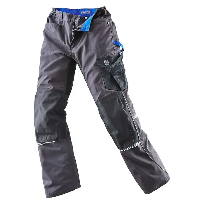 Terrax Workwear Herren-Arbeitshose - 48, Grau, Royal - Abbildung einer TERRAX Arbeitshose in Grau mit blauen Akzenten, ideal für Handwerker und Bauarbeiter, die robuste und funktionelle Kleidung benötigen.