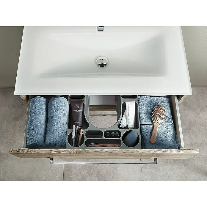 Camargue Orion Waschtischunterschrank - 90,5 x 51 x 52,5 cm, Sanremo Rustico - Waschbeckenschrank mit Auszug mit Handtüchern, Bürste und Kosmetikprodukten für das Badezimmer. Praktisch und modern.