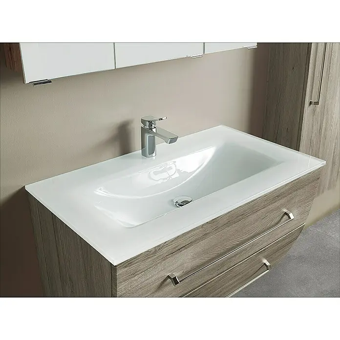 Camargue Orion Waschtischunterschrank - 90,5 x 51 x 52,5 cm, Sanremo Rustico - Elegantes Badezimmer-Waschbecken mit Holzunterschrank und modernem Wasserhahn.