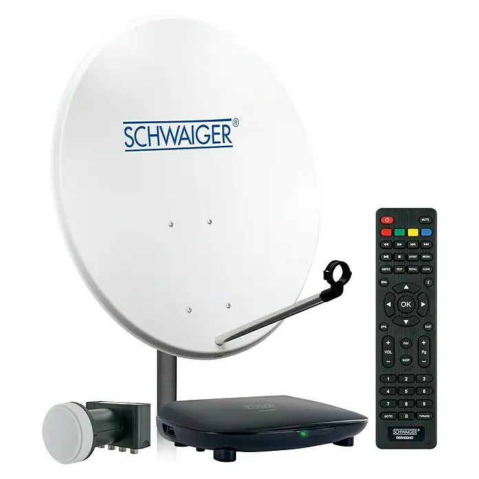 Schwaiger Mobile SAT-Anlage - Durchmesser: 35 cm, Digitales Single-LNB, Receiver mit geringem Stromverbrauch im Standby - Satellitenanlage von SCHWAIGER: Satellitenschüssel, Receiver, LNB und Fernbedienung für optimalen TV-Empfang und eine einfache Bedienung.