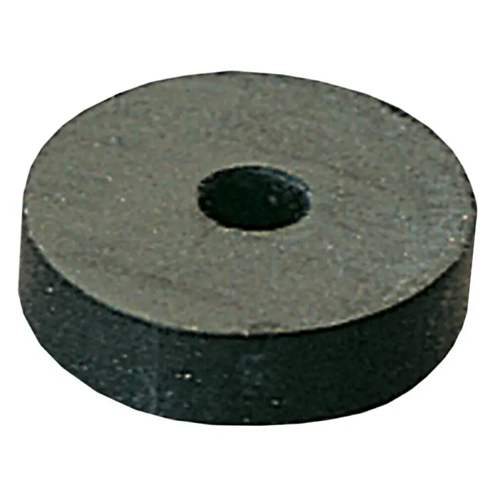 Junta de goma soletas para grifo - Diámetro: 14 mm, 10 ud., Goma, Fontanería - Imagen de un amortiguador de goma negro y redondo con un agujero en el centro. Ideal para la protección contra vibraciones y la absorción de golpes.