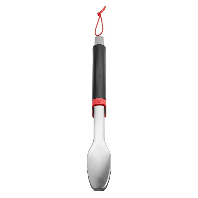 Weber Grillzange - Länge: 40,6 cm - Ein Küchenutensil mit roter Schlaufe, schwarzem Griff und silberfarbener Schaufel. Praktisches Design für den täglichen Gebrauch.