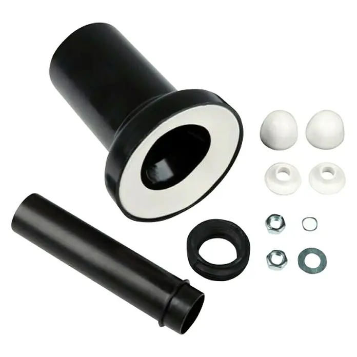 WC-Anschlussstutzen - Durchmesser: 90 mm, Schwarz - Ein Toilettenanschluss-Set in Schwarz mit Dichtungen, Schrauben und Abdeckungen für die Installation.