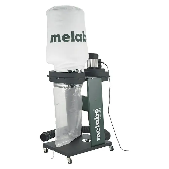 Metabo Absauganlage SPA 1200 - Max. Luftleistung: 900 m³/h, Füllmenge: 65 l, 0,55 kW - Metabo SPA 1200 Absauganlage mit großem Filtersack und Kunststoffbehälter für Staub und Späne, mobil und leistungsstark.