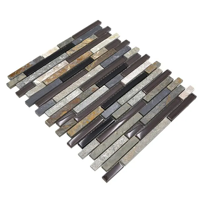 Mosaikfliese Crystal Mix XCM MV788 - 29,8 x 33,8 cm, Braun, Glänzend - Bild einer dekorativen Mosaikfliese in verschiedenen Grau- und Brauntönen, ideal für stilvolle Wandverkleidungen im Innenbereich.