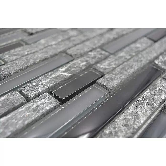 Mosaikfliese Crystal Mix XCM MV798 - 29,8 x 33,8 cm, Grau/Schwarz, Glänzend - Detailaufnahme