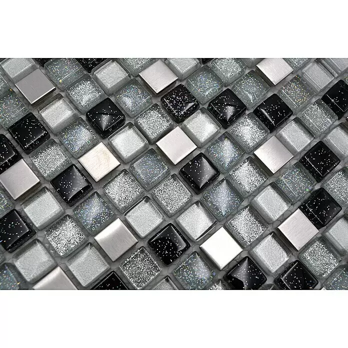 Mosaikfliese Quadrat Crystal Mix XCE 88 - 30,5 x 32,2 cm, Silber, Glänzend - Detailaufnahme