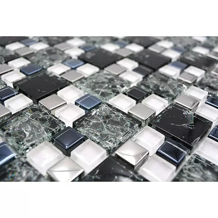 Mosaikfliese Crystal Mix XIC K1499 - 33,8 x 33,8 cm, Schwarz, Glänzend - Detailaufnahme
