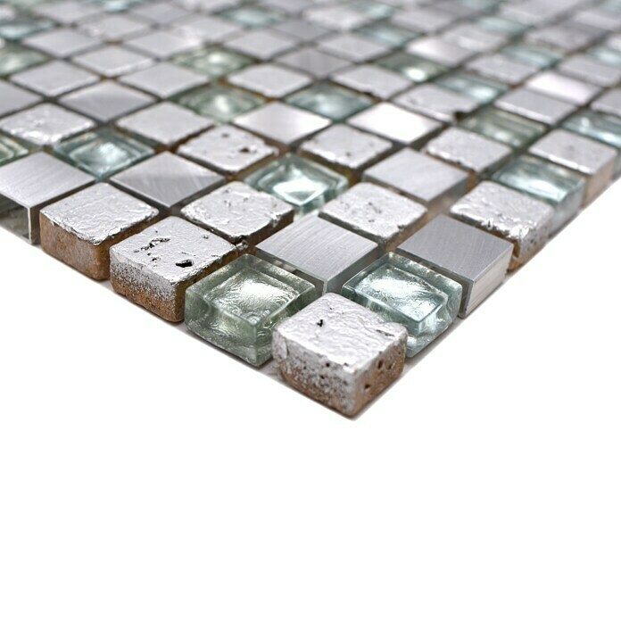 Mosaikfliese Quadrat Crystal Mix XAM 77 (30 x 30 cm, Silber, Glänzend)