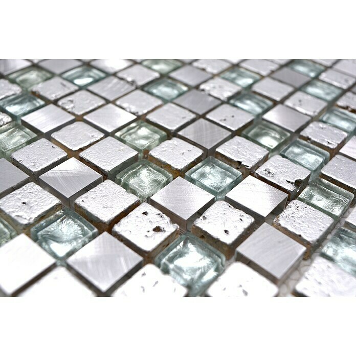 Mosaikfliese Quadrat Crystal Mix XAM 77 (30 x 30 cm, Silber, Glänzend)