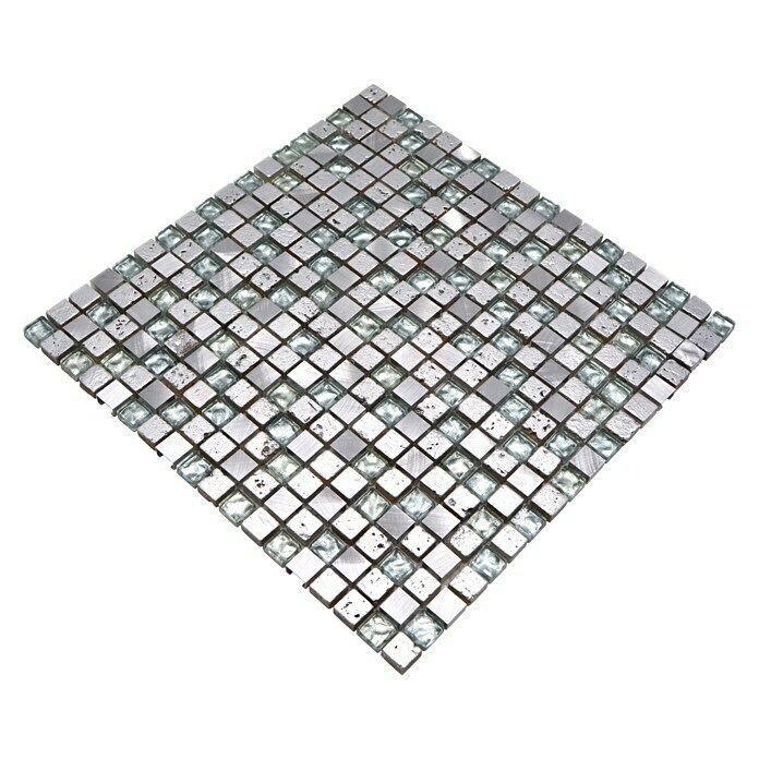 Mosaikfliese Quadrat Crystal Mix XAM 77 (30 x 30 cm, Silber, Glänzend)