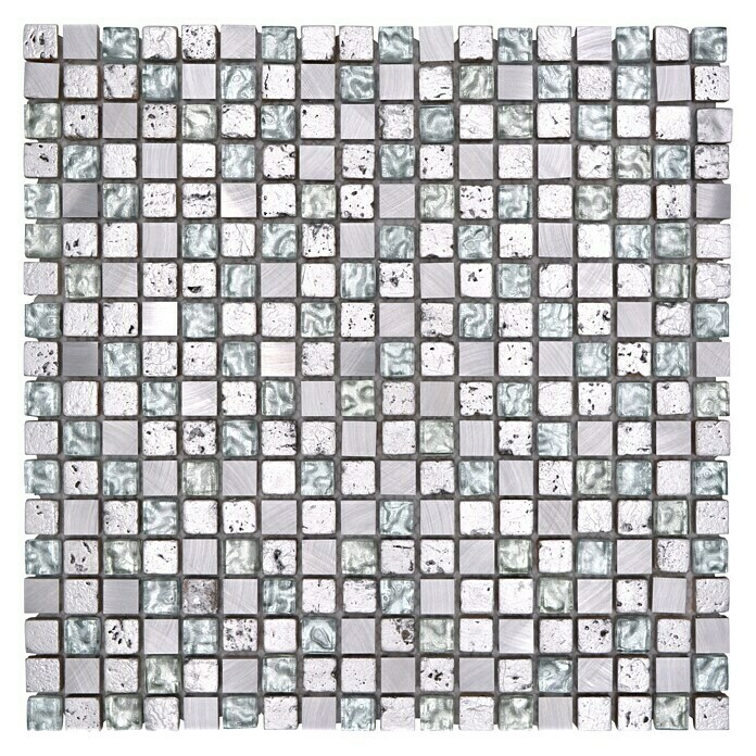 Mosaikfliese Quadrat Crystal Mix XAM 77 (30 x 30 cm, Silber, Glänzend)