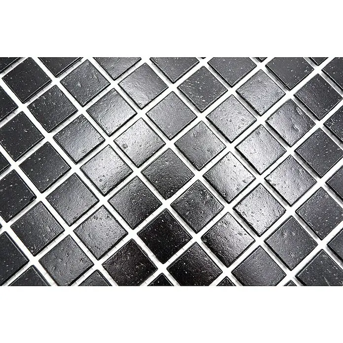 Mosaikfliese Quadrat Crystal Uni GM A 50 - 32,7 x 30,5 cm, Schwarz, Matt - Nahaufnahme von schwarzen Mosaikfliesen, die ein elegantes und modernes Muster für Wand- oder Bodendesign bilden.