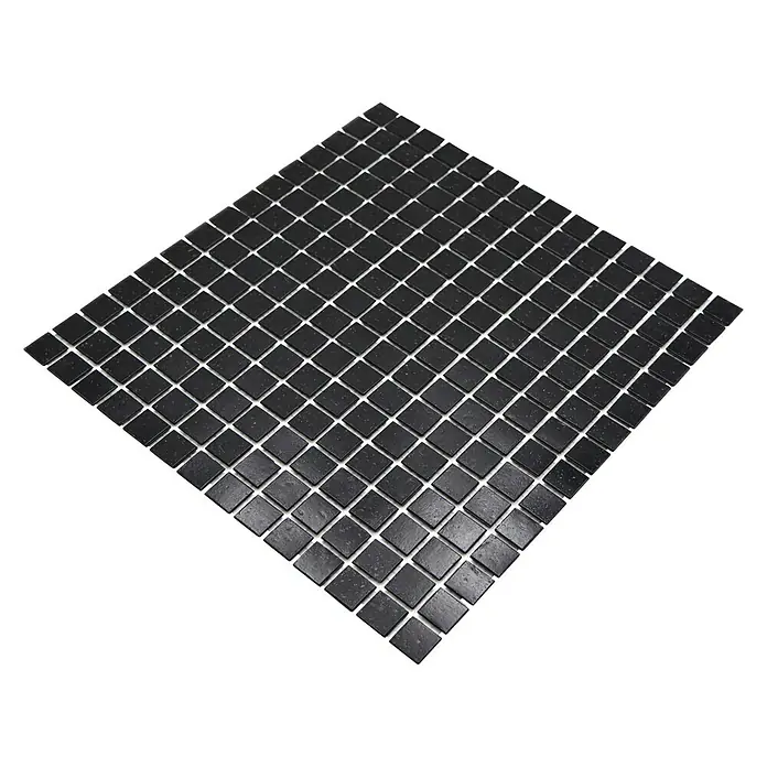 Mosaikfliese Quadrat Crystal Uni GM A 50 - 32,7 x 30,5 cm, Schwarz, Matt - Detailansicht eines quadratischen Mosaikfliesen-Musters in dunkler Farbe, ideal für moderne Innenräume und Akzentwände.\n