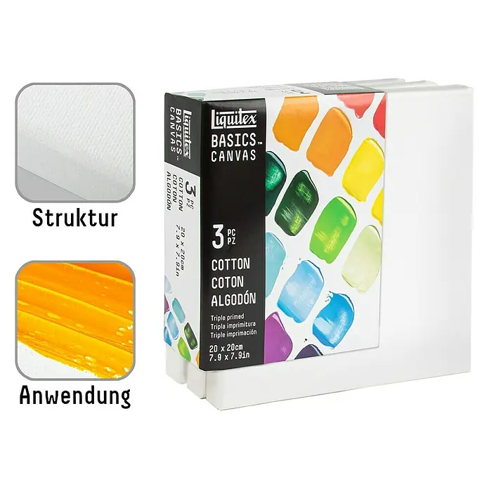 Liquitex Basics Keilrahmen CNV - 20 x 20 x 1,8 cm, Baumwolle, 3-fach grundiert - Eine Dreierpackung Liquitex Basics Leinwände, ideal für Künstler. Die Leinwände sind aus Baumwolle und dreifach grundiert.