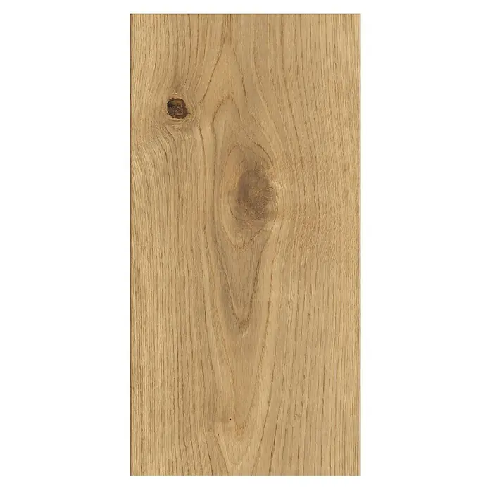 Living by Haro Parkettmuster Eiche geölt strukturiert290 x 180 x 11 mm, Landhausdiele - Nahaufnahme eines Holzpaneels mit markanten Maserungen und Astlöchern, ideal für Möbeldesign.