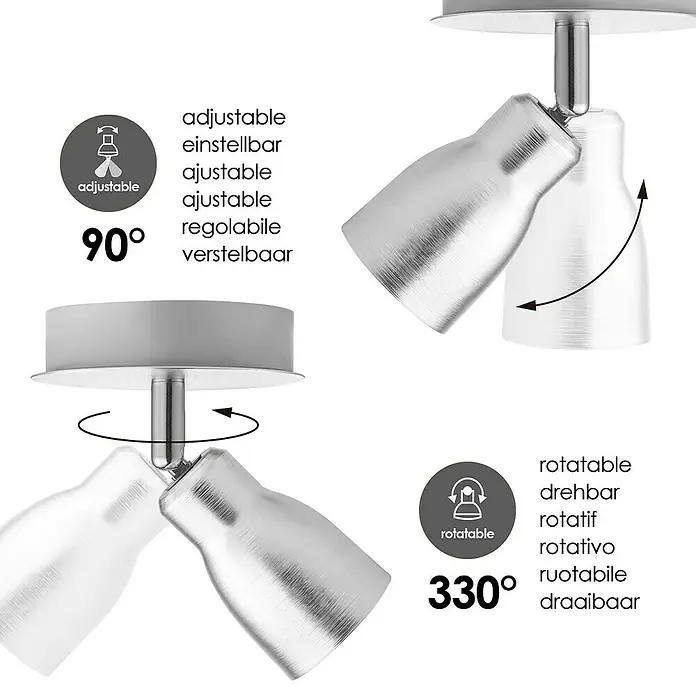 Home Sweet Home LED-Deckenstrahler rund Alba - 5,8 W, Ø x H: 11,5 x 13,5 cm, Aluminium, Warmweiß, 1 Stk. - Verstellbare Leuchte mit einem drehbaren und um 90° schwenkbaren Spot, ideal für flexible Beleuchtungslösungen.