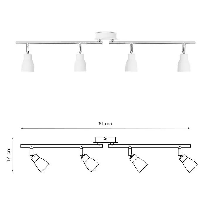 Home Sweet Home LED-Wandstrahler Alba - 5,8 W, Weiß, Warmweiß, Anzahl Leuchtmittel: 4 Stk. - Abbildung einer modernen, weißen 4-flammigen Deckenleuchte. Die Lampe hat eine Länge von 81 cm und eine Höhe von 17 cm. Sie ist ideal für Wohnräume.