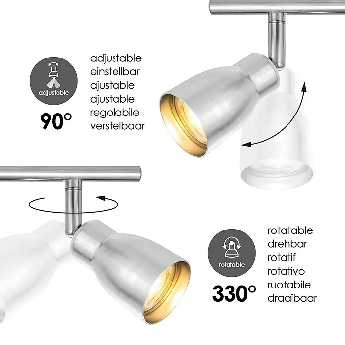 Home Sweet Home LED-Wandstrahler Alba - 5,8 W, Aluminium, Warmweiß, Anzahl Leuchtmittel: 4 Stk. - Die LED-Deckenleuchte ist um 90° verstellbar und um 330° drehbar und bietet somit eine flexible Beleuchtungslösung.