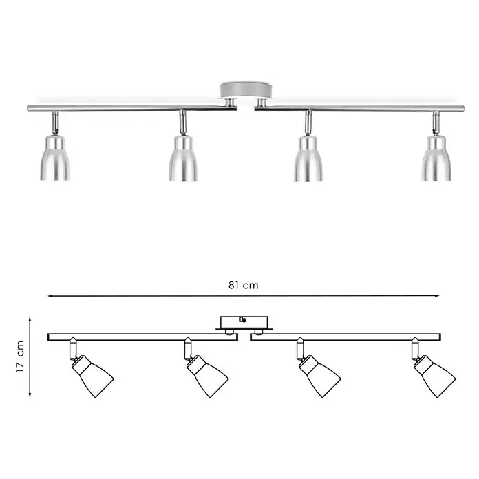 Home Sweet Home LED-Wandstrahler Alba - 5,8 W, Aluminium, Warmweiß, Anzahl Leuchtmittel: 4 Stk. - Produktansicht: Deckenleuchte mit vier Strahlern und Maßangaben in Zentimetern.