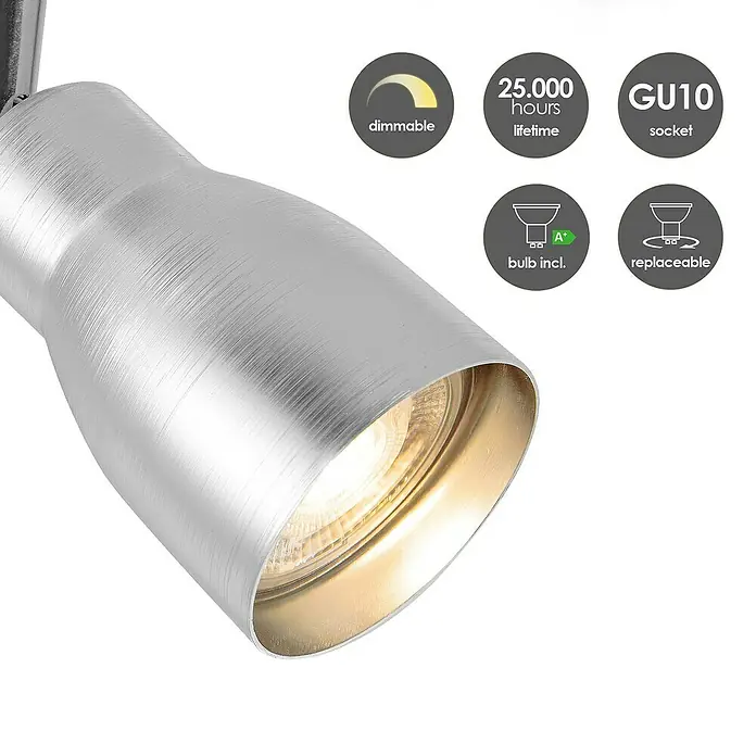 Home Sweet Home LED-Wandstrahler Alba - 5,8 W, Aluminium, Warmweiß, Anzahl Leuchtmittel: 4 Stk. - Nahaufnahme einer dimmbaren LED-Leuchte mit GU10-Sockel und einer Lebensdauer von 25.000 Stunden.