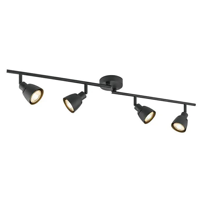 Home Sweet Home LED-Deckenstrahler Aka - 5 W, L x B x H: 9,5 x 80,5 x 16,5 cm, Schwarz, Warmweiß - Schwarze Schienenleuchte mit vier Strahlern, ideal für moderne Innenräume, bietet flexible Beleuchtungslösungen und ein stilvolles Design.