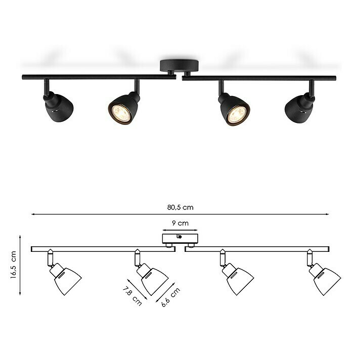 Home Sweet Home LED-Deckenstrahler Aka (5 W, L x B x H: 9,5 x 80,5 x 16,5 cm, Schwarz, Warmweiß) | BAUHAUS