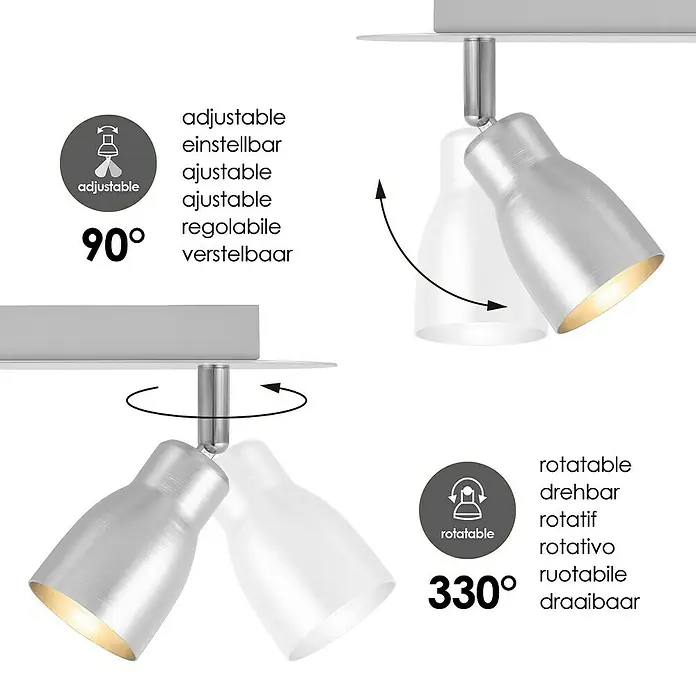 Home Sweet Home LED-Wandstrahler Alba - 5,8 W, Aluminium, Warmweiß, Anzahl Leuchtmittel: 2 Stk. - Die verstellbare und drehbare Deckenleuchte mit einer Ausrichtung von 90° und einer Drehung von 330° für optimale Flexibilität.