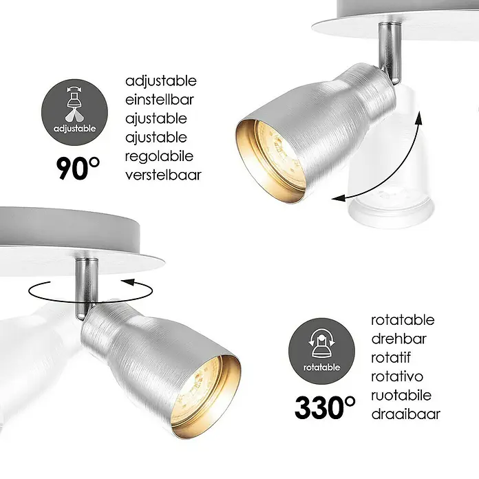 Home Sweet Home LED-Deckenstrahler rund Alba - 5,8 W, Ø x H: 20 x 13,5 cm, Aluminium, Warmweiß, 3 Stk. - Die verstellbare und drehbare Deckenleuchte in Silber ermöglicht eine flexible Ausrichtung des Lichts.
