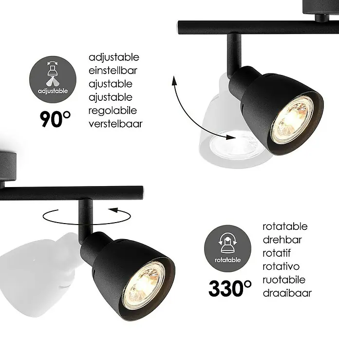 Home Sweet Home LED-Deckenstrahler Aka - 5,8 W, L x B x H: 9,5 x 32,5 x 16,5 cm, Schwarz, Warmweiß - Verstellbare und drehbare LED-Deckenleuchte in Schwarz, die sich flexibel an verschiedene Beleuchtungsbedürfnisse anpassen lässt.