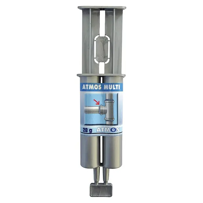 Atmos Compuesto epoxi para reparaciones de tuberías Stop fugas acero - 28 g - Imagen del producto: Un cartucho Atmos Multi, un sellador versátil para diversas aplicaciones, ideal para reparaciones rápidas y fiables.