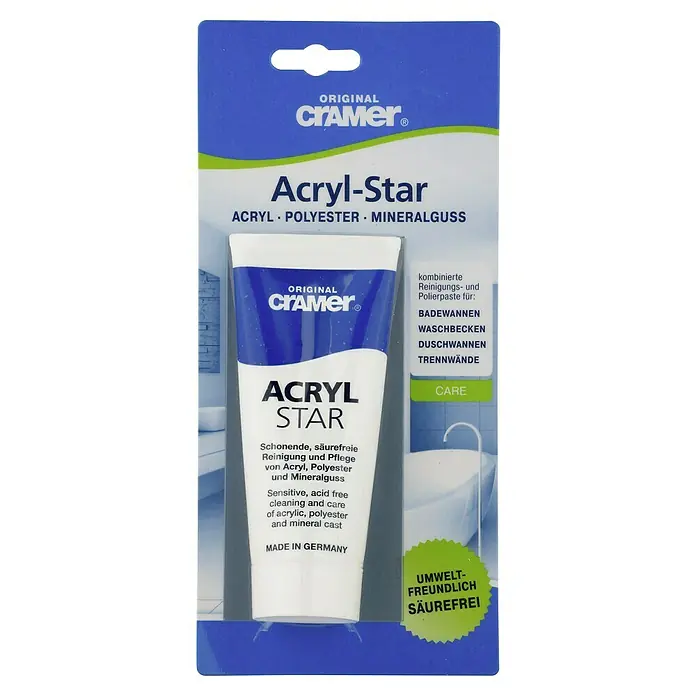 Politur- & Reinigungspaste Acryl-Star100 ml - Bild einer Packung Acryl-Star Reinigungs- und Polierpaste von Cramer.