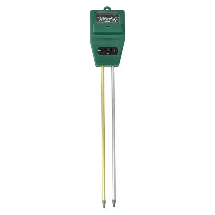 TFA Dostmann Garten-Kombitester - Grün, Höhe: 30 cm - Grünes 3-in-1 Bodenmessgerät mit zwei Stäben zur Messung von Feuchtigkeit, pH-Wert und Lichtintensität, ideal für die Gartenarbeit.