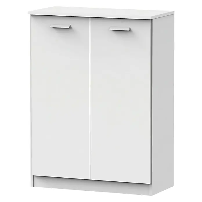 Muebles Pitarch Armario multiusos de madera - L x An x Al: 36 x 74 x 101 cm, Blanco - Zapatero blanco con dos puertas y tiradores sencillos para una solución de almacenamiento moderna en la entrada.