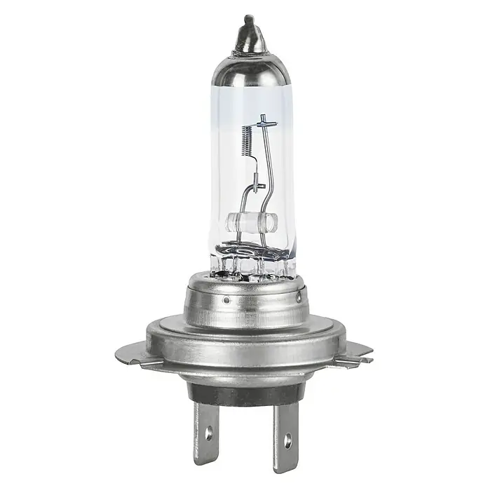 Formula 1® Hauptscheinwerfer-Lampen CL770 - H7, 2 Stk. - Nahaufnahme einer Halogenlampe, die in der Automobilindustrie verwendet wird. Sie zeigt deutlich die Glühwendel und den Sockel.