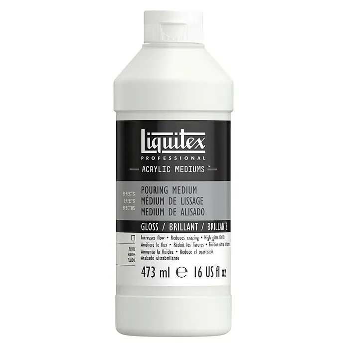 Liquitex Professional Gießmedium Gloss - 473 ml, Transparent - Eine Flasche Liquitex Professional Acrylic Pouring Medium, ein glänzendes Acrylmedium zum Gießen, mit 473 ml Inhalt.