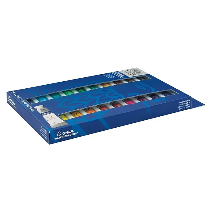 Winsor & Newton Cotman Aquarellfarben-Set - 20 Stk. x 5 ml, Tube - Eine Schachtel Cotman Water Colours mit 20 Farbtuben, ideal für Aquarellmalerei und künstlerische Projekte.