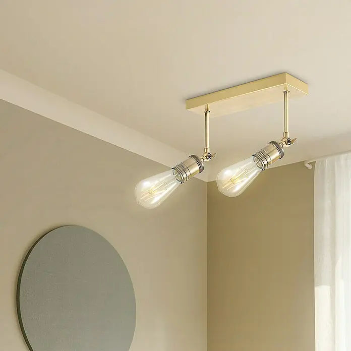 Home Sweet Home LED-Deckenleuchte Spy - 6 W, L x B x H: 30 x 9,5 x 20,5 cm, Gold, Warmweiß, 2 Stk. - Eine moderne Deckenleuchte mit zwei Edison-Glühbirnen in Goldoptik, die ein warmes Licht in den Raum wirft. Ideal für Wohn- und Esszimmer.