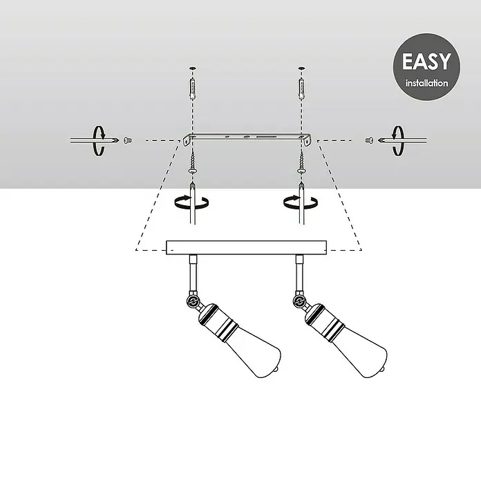 Home Sweet Home LED-Deckenleuchte Spy - 6 W, L x B x H: 30 x 9,5 x 20,5 cm, Gold, Warmweiß, 2 Stk. - Abbildung einer einfachen Deckenleuchteninstallation mit zwei Strahlern, ideal für die schrittweise Montage zu Hause.