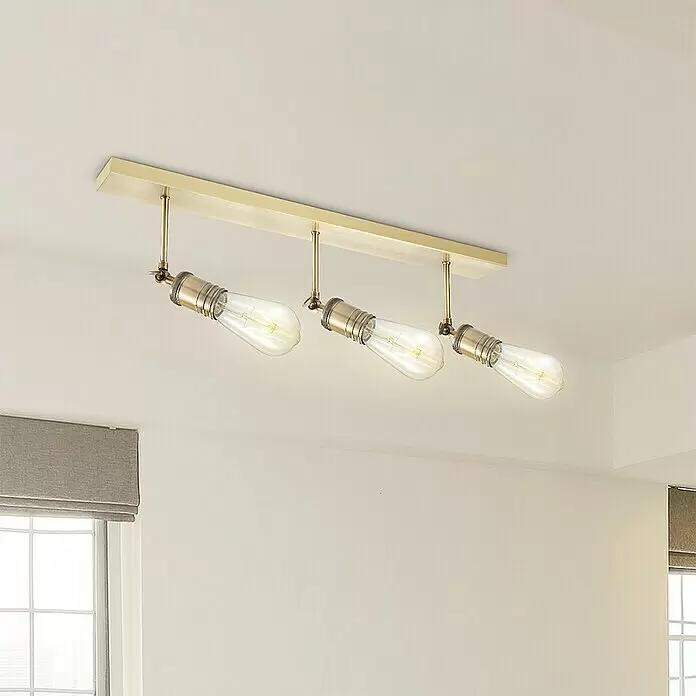 Home Sweet Home LED-Deckenleuchte Spy - 4 W, L x B x H: 47 x 9,5 x 20,5 cm, Gold, Warmweiß, 3 Stk. - Messing-Deckenleuchte mit drei sichtbaren Edison-Glühbirnen, die ein Raumlicht spendet.