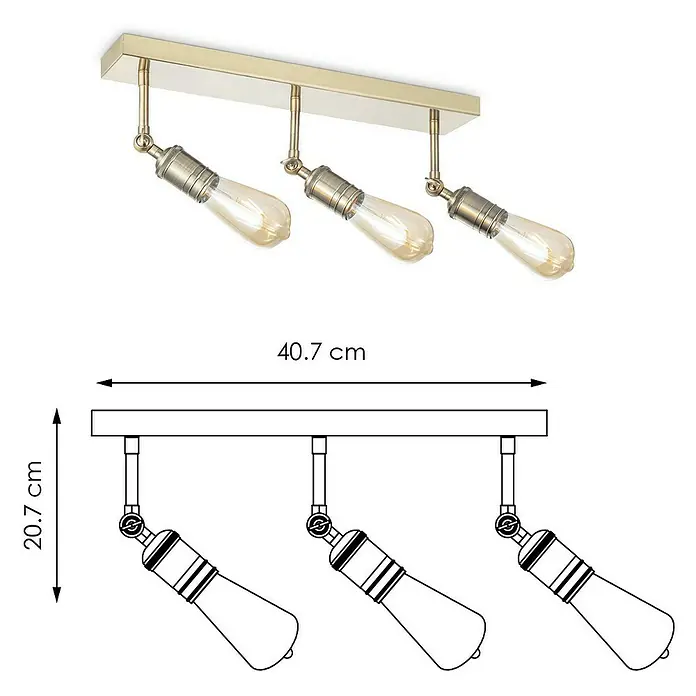 Home Sweet Home LED-Deckenleuchte Spy - 4 W, L x B x H: 47 x 9,5 x 20,5 cm, Gold, Warmweiß, 3 Stk. - Abbildung einer stilvollen Deckenleuchte mit drei Vintage-Glühbirnen und goldenen Akzenten.