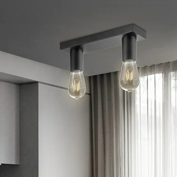 Home Sweet Home LED-Deckenleuchte Nitro - 4 W, L x B x H: 30 x 9,5 x 10,5 cm, Schwarz, Warmweiß, 2 Stk. - Deckenleuchte mit zwei Edison-Glühbirnen. Das moderne Design passt gut zu minimalistischen Inneneinrichtungen und sorgt für warmes Licht.