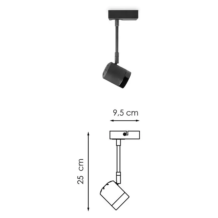 Home Sweet Home LED-Wandstrahler Manu - 5,8 W, L x B x H: 9,5 x 9,5 x 25 cm, Sandschwarz, Warmweiß, 1 Stk. - Abbildung einer eleganten schwarzen Deckenleuchte mit den Maßen 25 cm Höhe und 9,5 cm Breite.