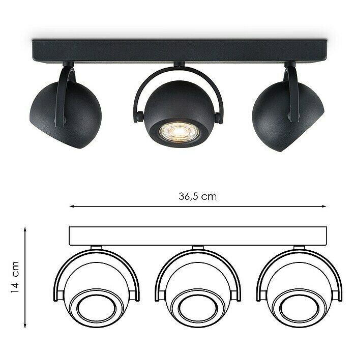 Home Sweet Home LED-Deckenstrahler Nop (5,8 W, L x B x H: 9,5 x 35,5 x 14 cm, Sandschwarz, Warmweiß, 3 Stk.) | BAUHAUS