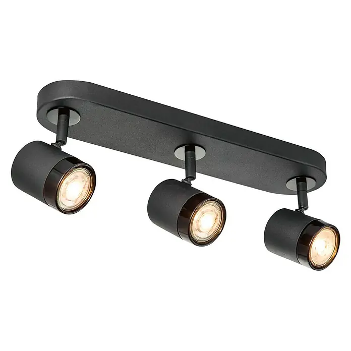 Home Sweet Home LED-Wandstrahler Manu - 5,8 W, L x B x H: 9,5 x 39 x 15 cm, Sandschwarz, Warmweiß, 3 Stk. - Schwarze Deckenleuchte mit drei Strahlern für eine moderne und gezielte Beleuchtung im Raum.