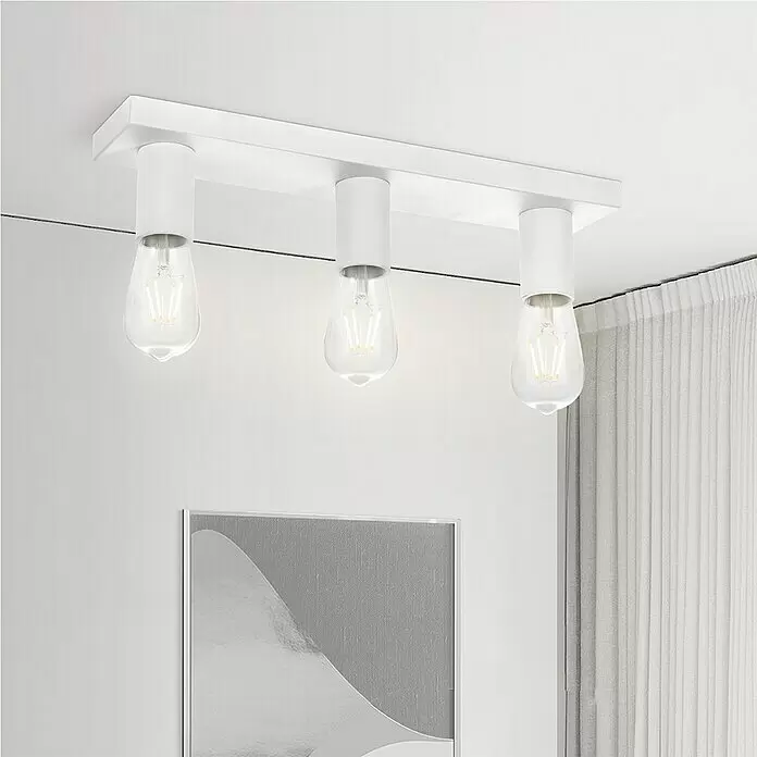 Home Sweet Home LED-Deckenleuchte Nitro - 4 W, L x B x H: 40,7 x 9,5 x 10,5 cm, Weiß, Warmweiß, 3 Stk. - Weiße Deckenleuchte mit drei sichtbaren Edison-LED-Glühbirnen, an der Decke montiert zur Raumbeleuchtung.