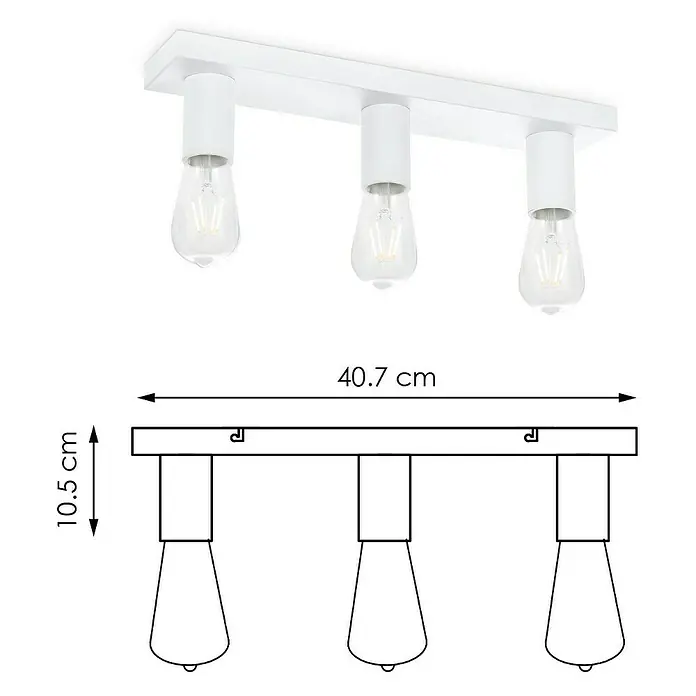 Home Sweet Home LED-Deckenleuchte Nitro - 4 W, L x B x H: 40,7 x 9,5 x 10,5 cm, Weiß, Warmweiß, 3 Stk. - Produktdarstellung: Deckenleuchte mit drei Leuchten und technischen Details zur Größe.